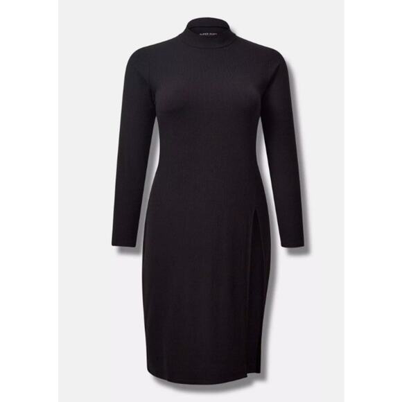 Torrid Dress Womens Large 12 Front Slit Midi Tunic Top Ribbed BodyCon Mock Neck - Picture 4 of 13